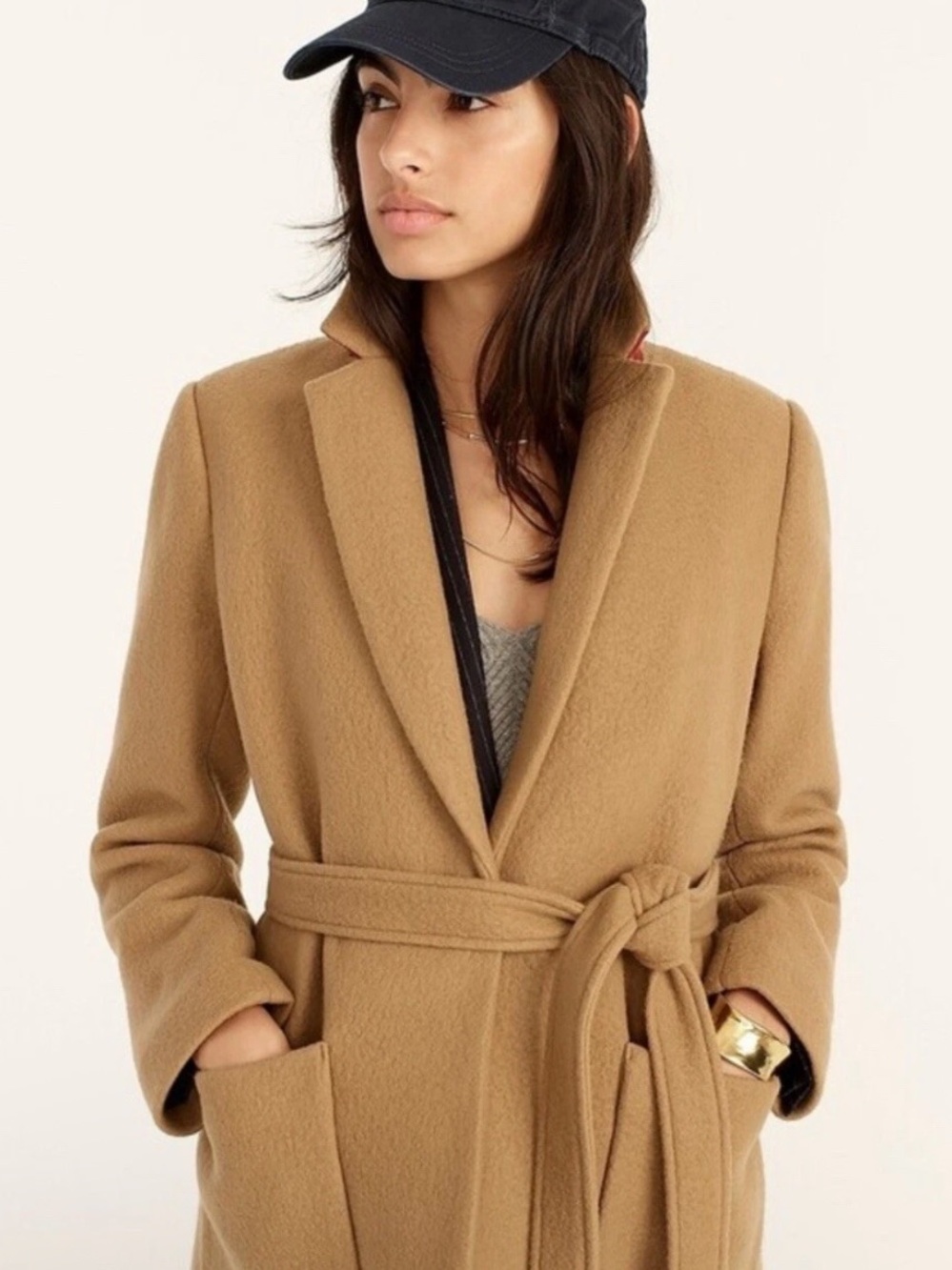 J. Crew Blazer Jacket Italian Fall Blanket Wool Camel Tan Size 6 Belted Pea Coat